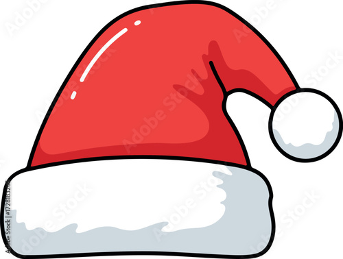 Festive Santa Claus hat with white trim and a fluffy pompom.