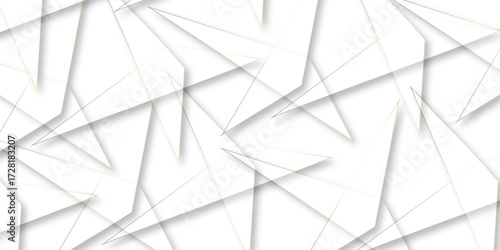 Abstract background with liens and triangles shape on white background. White and grey geometric overlapping rectangle pattern Geometric background soft shadows as patten ..White polygon textured .