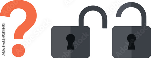 Question mark with two unlocked padlocks concept of security.