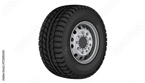 3D illustration of a truck tire and wheel