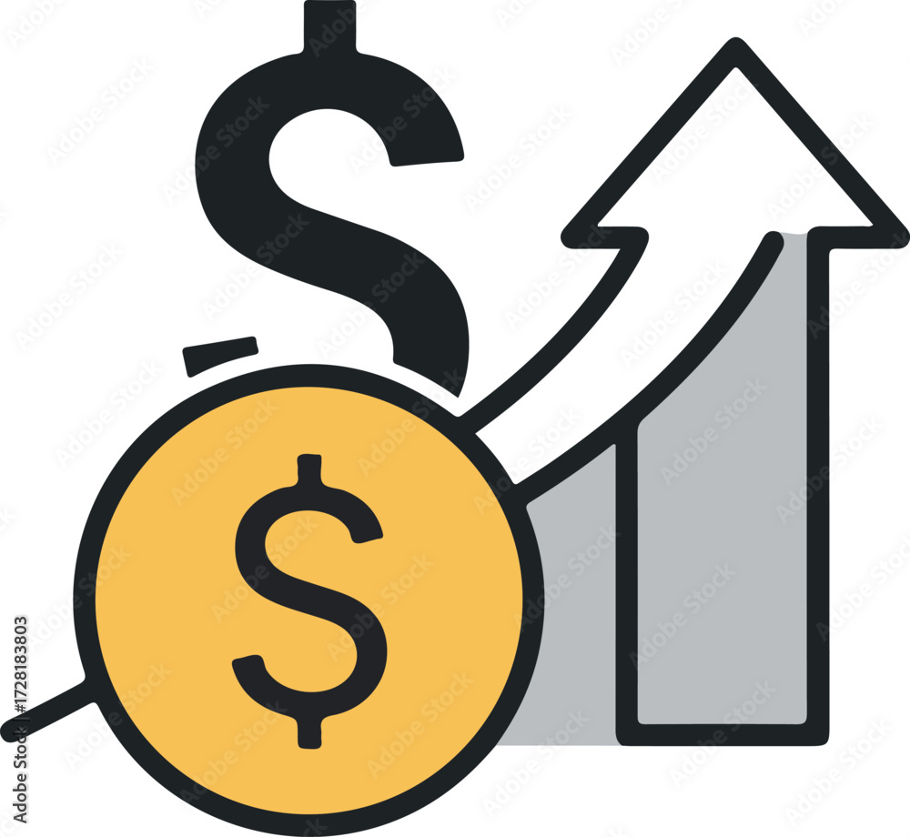Obraz premium Financial growth concept with dollar sign and upward arrow.