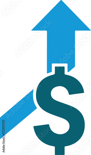 Financial growth concept with dollar sign and upward arrow representing success.