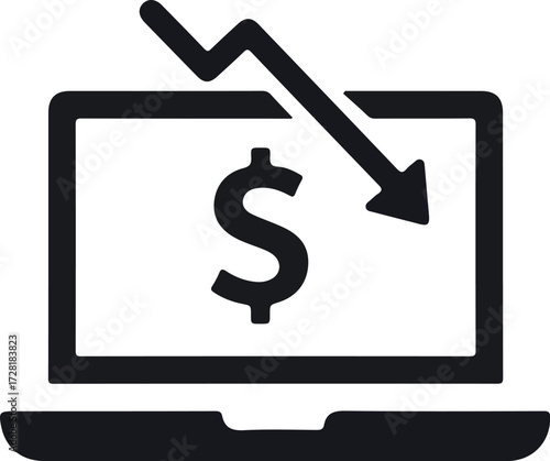 Financial market decline shown on a laptop screen with a dollar sign.