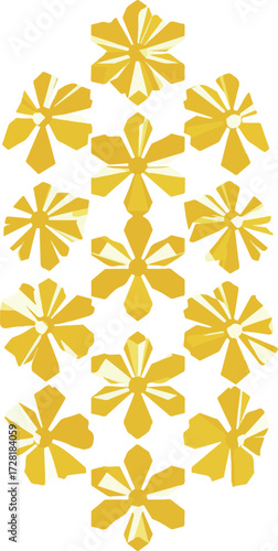 Floral arrangement of yellow flowers in a vertical pattern.