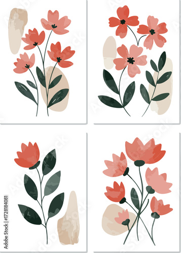 Floral art prints featuring vibrant orange flowers and green leaves.