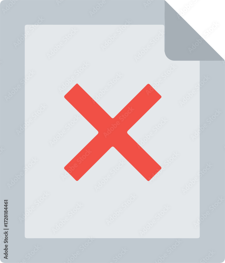 Obraz premium Red cross symbol on a white paper sheet indicating rejection or error.