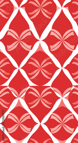 Red and white geometric pattern with repeating diamond shapes.