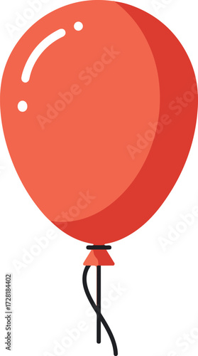 Red balloon floating in the air with a black string attached.
