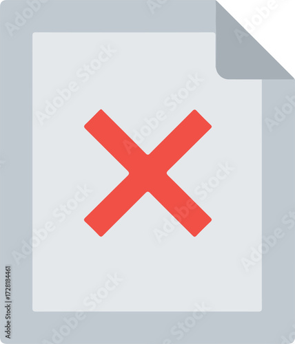 Red cross symbol on a white paper sheet indicating rejection or error.