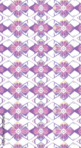 Floral pattern design with repeating flower shapes and diamond lattice structure.