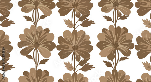 Floral pattern featuring repeating flowers in shades of brown and beige.