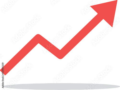 Red upward arrow representing growth and progress on a white background.