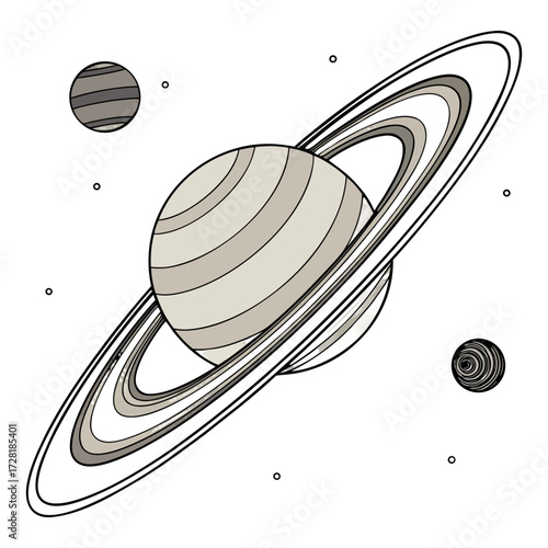 Realistic Saturn with Rings and Moons – Space Planet Illustration.