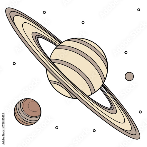 Realistic Saturn with Rings and Moons – Space Planet Illustration.