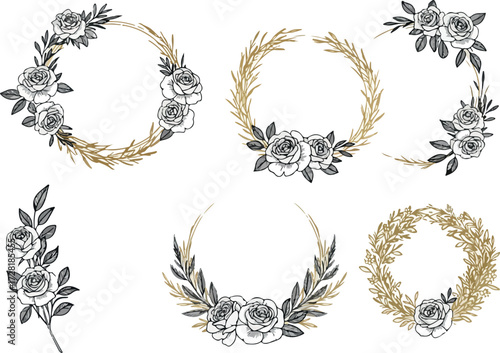 Floral Wreath Collection Elegant Botanical Designs Decorative Elements.