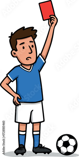Referee shows red card to player in soccer game illustration.