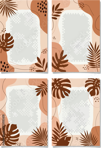 Four decorative frames with floral and abstract elements.