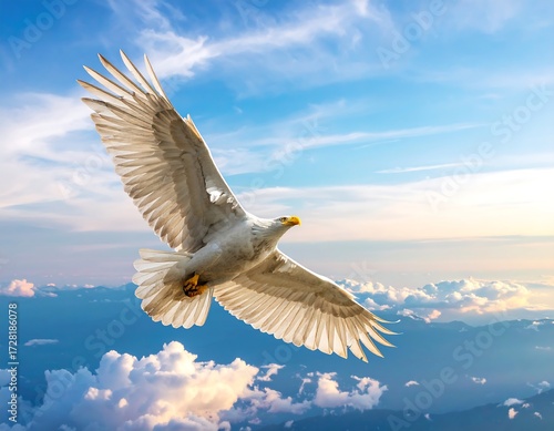 Majestic white eagle soaring above clouds
