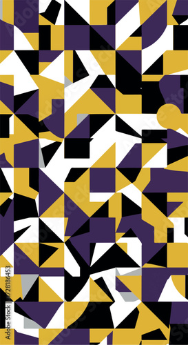Geometric Abstract Composition with Triangles and Squares in Various Colors.