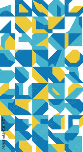 Geometric Abstract Composition with Blue and Yellow Shapes.