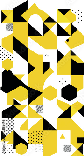 Geometric Abstract Composition with Yellow Black and White Elements.