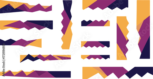 Geometric abstract design elements with vibrant color palette and sharp edges.