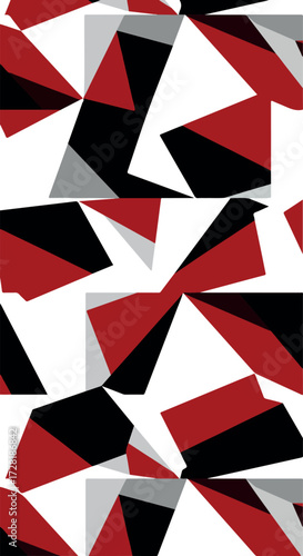 Geometric abstract design with red black and white shapes modern art style.