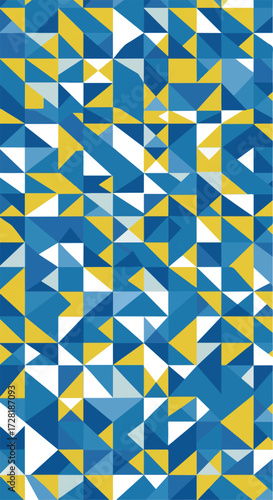 Geometric abstract pattern with blue and yellow triangles modern design.