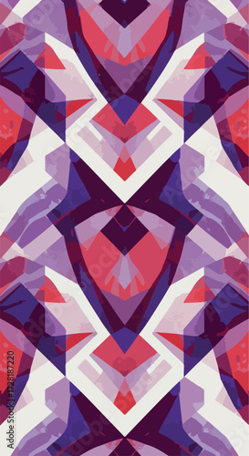 Geometric abstract pattern with symmetrical shapes and vibrant colors.