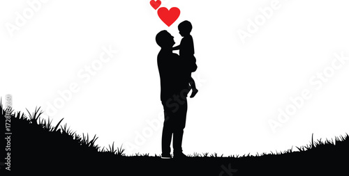 Silhouette of Father Carrying Child with Hearts
