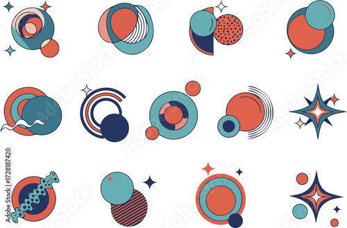Geometric abstract shapes and elements in retro style design.