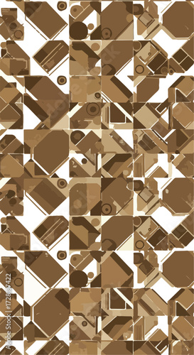 Geometric abstract pattern with various shapes and shades of brown color.