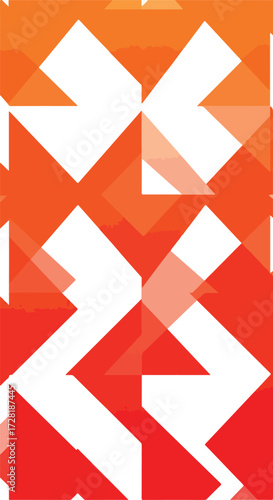 Geometric arrow design with vibrant orange and white color scheme.