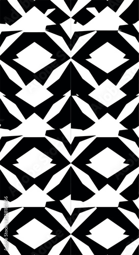 Geometric black and white pattern repeating design abstract art.