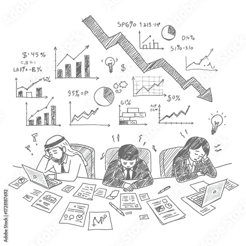 Business meeting with charts and graphs.