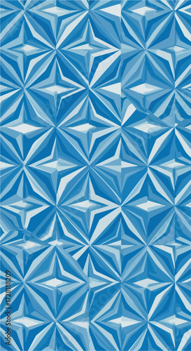 Geometric blue pattern with star shapes creates a mesmerizing visual effect.