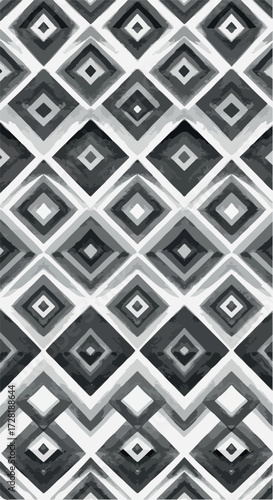 Geometric diamond pattern in grayscale repeating design artistic and symmetrical.