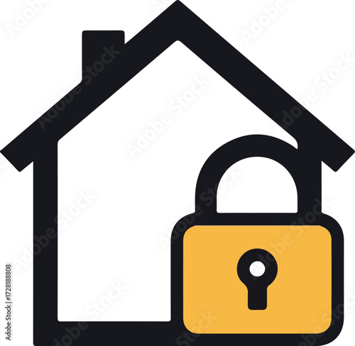 Secure home with padlock symbol representing safety and protection.