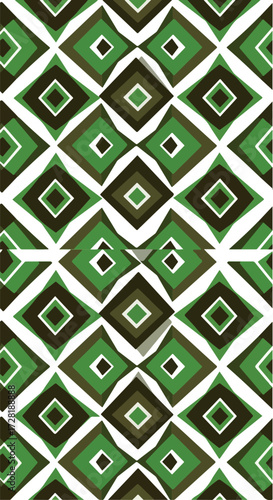 Geometric diamond pattern in shades of green and brown repeating design.