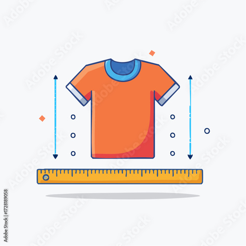 Orange T Shirt with Measuring Tool Illustration on White Background with Blue Accents