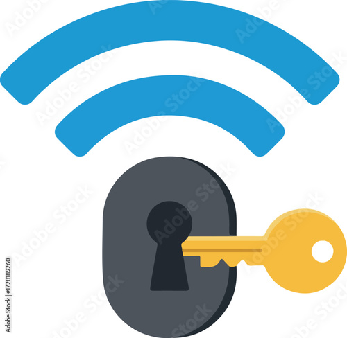 Secure wireless network connection with key and signal waves for access.