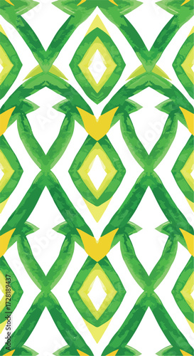 Geometric green yellow pattern design on white background.