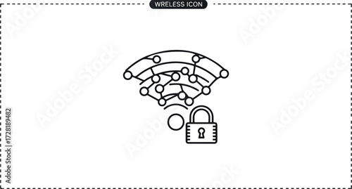 Secured wireless network icon with lock symbol for internet security.