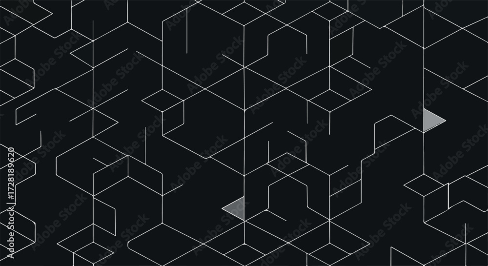 Fototapeta premium Geometric network of interconnected lines forming abstract structures on dark background.