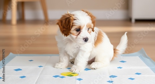 Puppy Peeing on Training Pad.