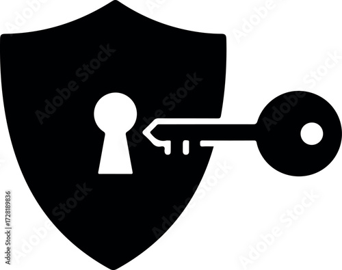 Security shield with key representing protection and access control.