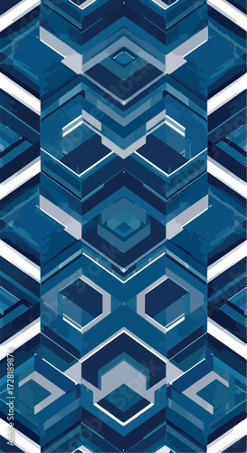 Geometric Pattern in Shades of Blue and White Abstract Design.