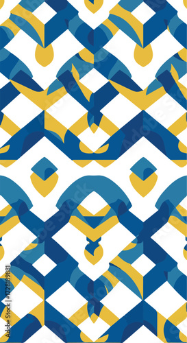 Geometric pattern featuring blue and yellow shapes creating a visually appealing design.