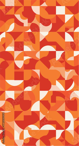 Geometric orange and red abstract pattern with repeating shapes and forms.