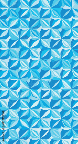 Geometric pattern of blue and white shapes creates a mesmerizing visual effect.